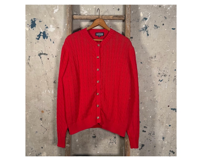 Lands End '90s Cable Knit Cardigan Sweater