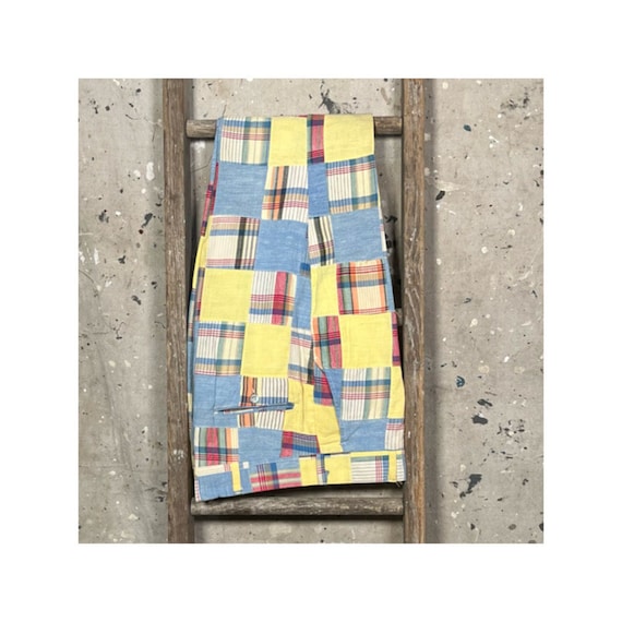 Madras Plaid 1960s Yellow Patchwork Trousers - image 1