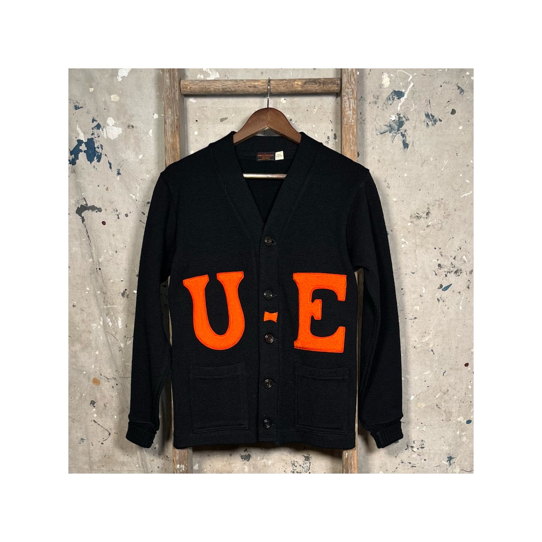トップス 50s-60s WILSON lettered cardigan black Vintage Black Wool College Letterman Cardigan Sweater 1960s