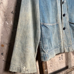 Faded 1940s WWII Shawl Collar Denim Coat image 3