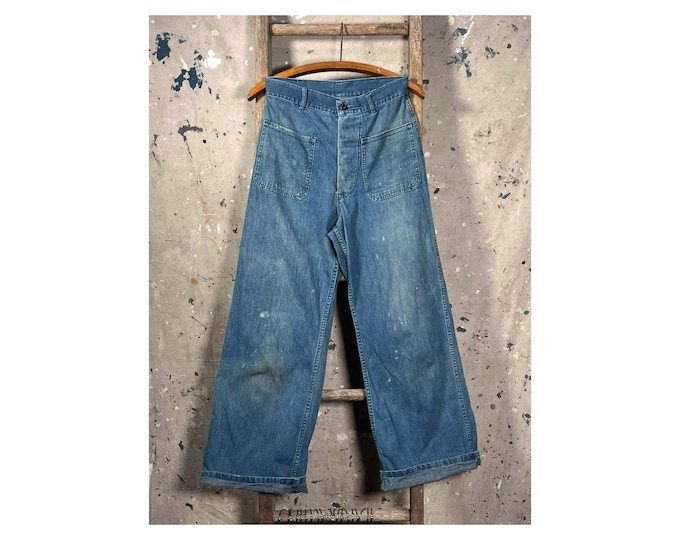 1940s Denim Trousers USN Stencil 28 waist