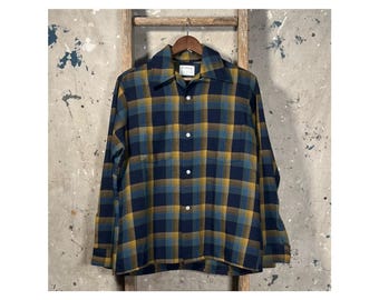 Van Heusen 1960s Rayon Plaid Loop Collar Shirt