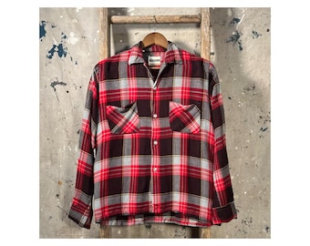 Vintage 1950s Donegal Rayon Cotton Loop Collar Shirt Mens S/M