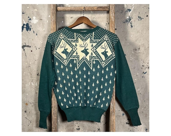 1950s Novelty Reindeer Sweater by Olympic Sportswear