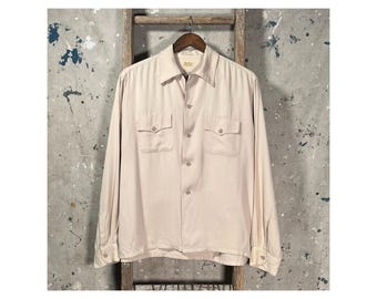 NOS 1940s Rayon Loop Collar Shirt by Long Wear XL