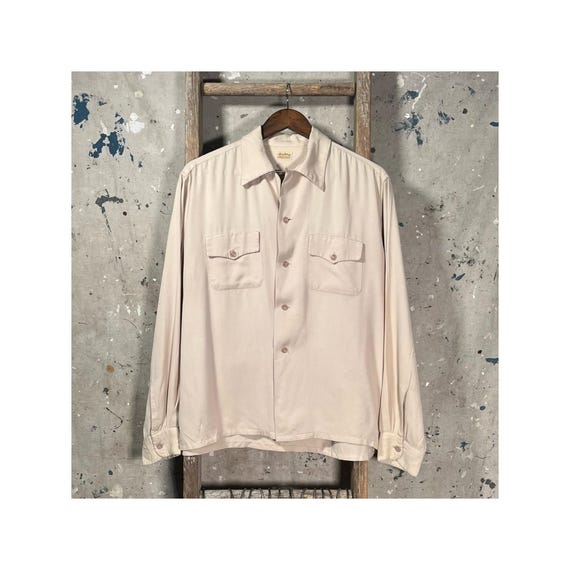 NOS 1940s Rayon Loop Collar Shirt by Long Wear XL