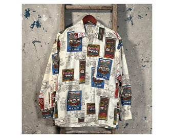 1950s Loop Collar Train Print shirt Hand Made