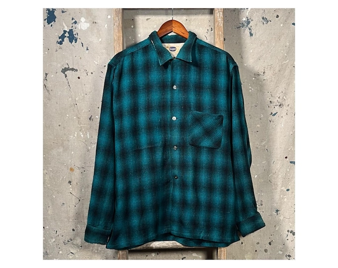 1950s Shadow Plaid Wool Shirt by Pilgrim XL