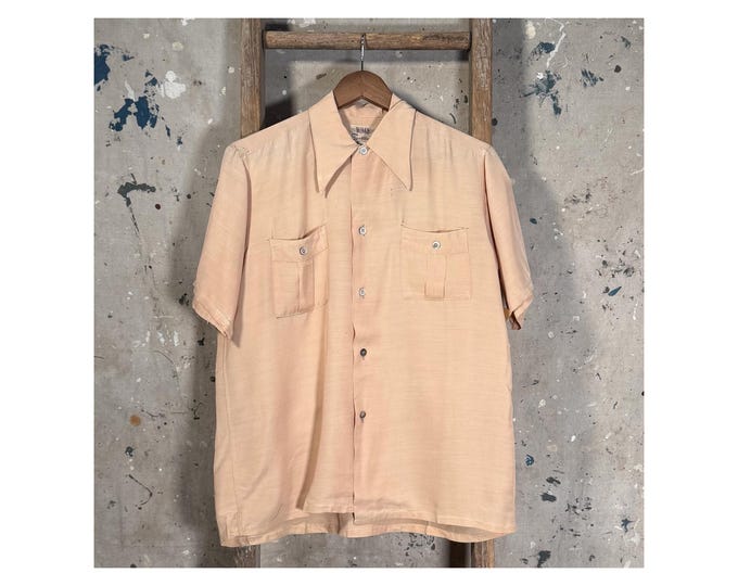 Peach Color 1950s 2 Pocket Button Down Shirt