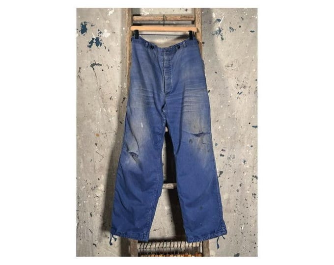Blue Herringbone Twill Trousers