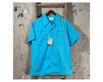 Cyan Blue 1970s Bowling Shirt *Deadstock