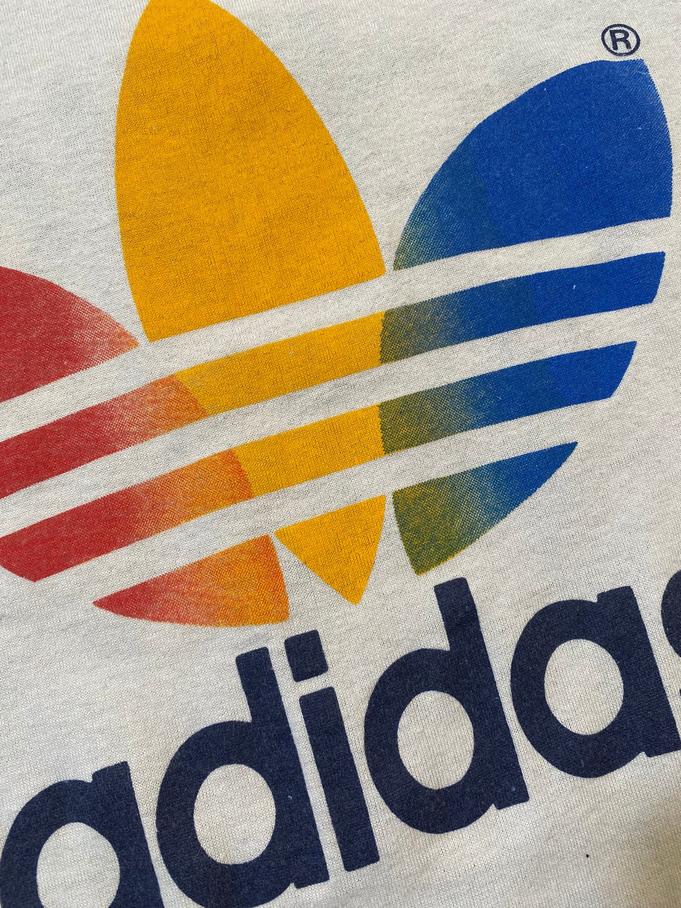 80s Adidas Rainbow Trefoil T-shirt Double Sided - Etsy