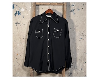 Women's 1970s Koret of California Black Button Down Shirt