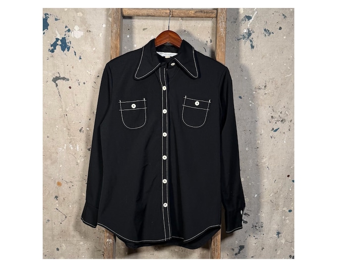 Women's 1970s Koret of California Black Button Down Shirt