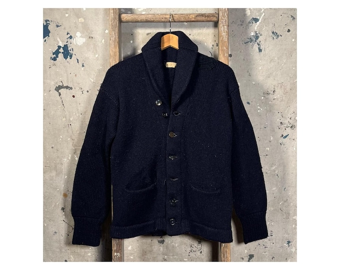 Distressed 1940s Shawl Collar Sweater