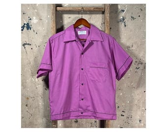 Cropped 1970s Bowling Shirt Purple