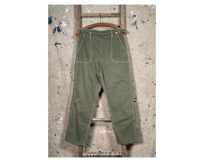 1950s Side Zip Jeans Olive Green
