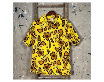 All Cotton 1960s Hawaiian Shirt Yellow