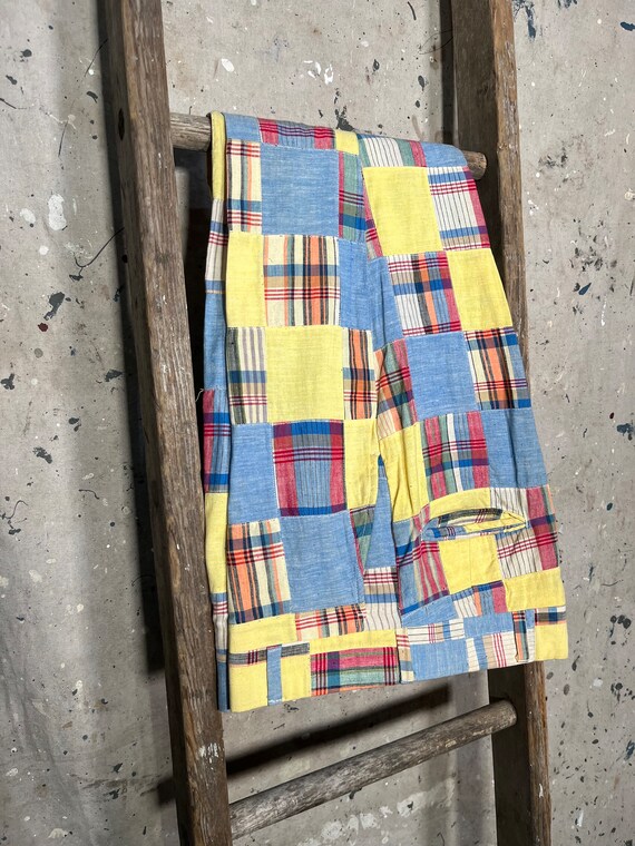 Madras Plaid 1960s Yellow Patchwork Trousers - image 9