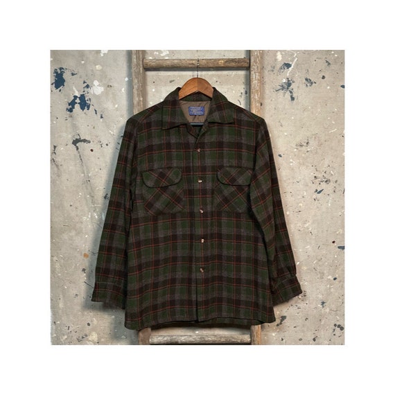 トップス 50's sur Pendleton wool board shirt 50s Pendleton Board Shirt Loop Collar - Etsy