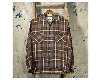 Rayon 1950s Shadow Plaid Shirt by Pennleigh