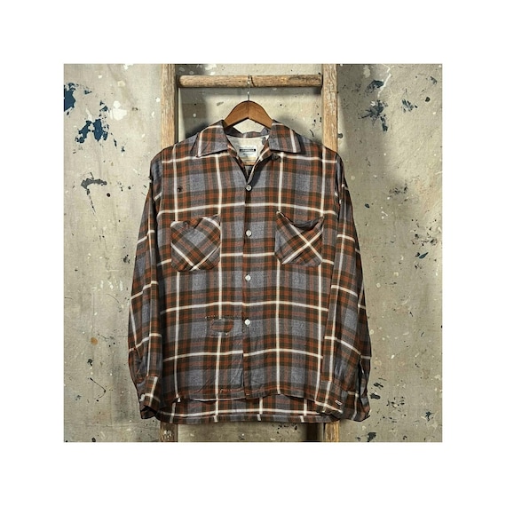 Rayon 1950s Shadow Plaid Shirt by Pennleigh - Etsy Israel