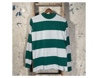 1980s Ralph Lauren Border Stripe Shirt Mock Neck