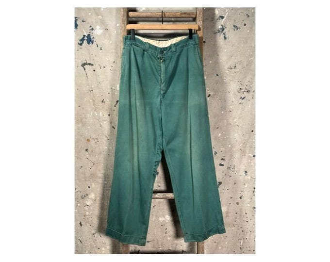 Distressed 1980s Green Work Pants