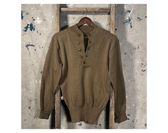 1950s High Neck Henley Wool Sweater