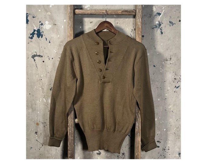 1950s High Neck Henley Wool Sweater