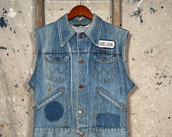 MC '70s ラングラー デニム バイカー ベスト チェーンステッチ - Etsy 日本