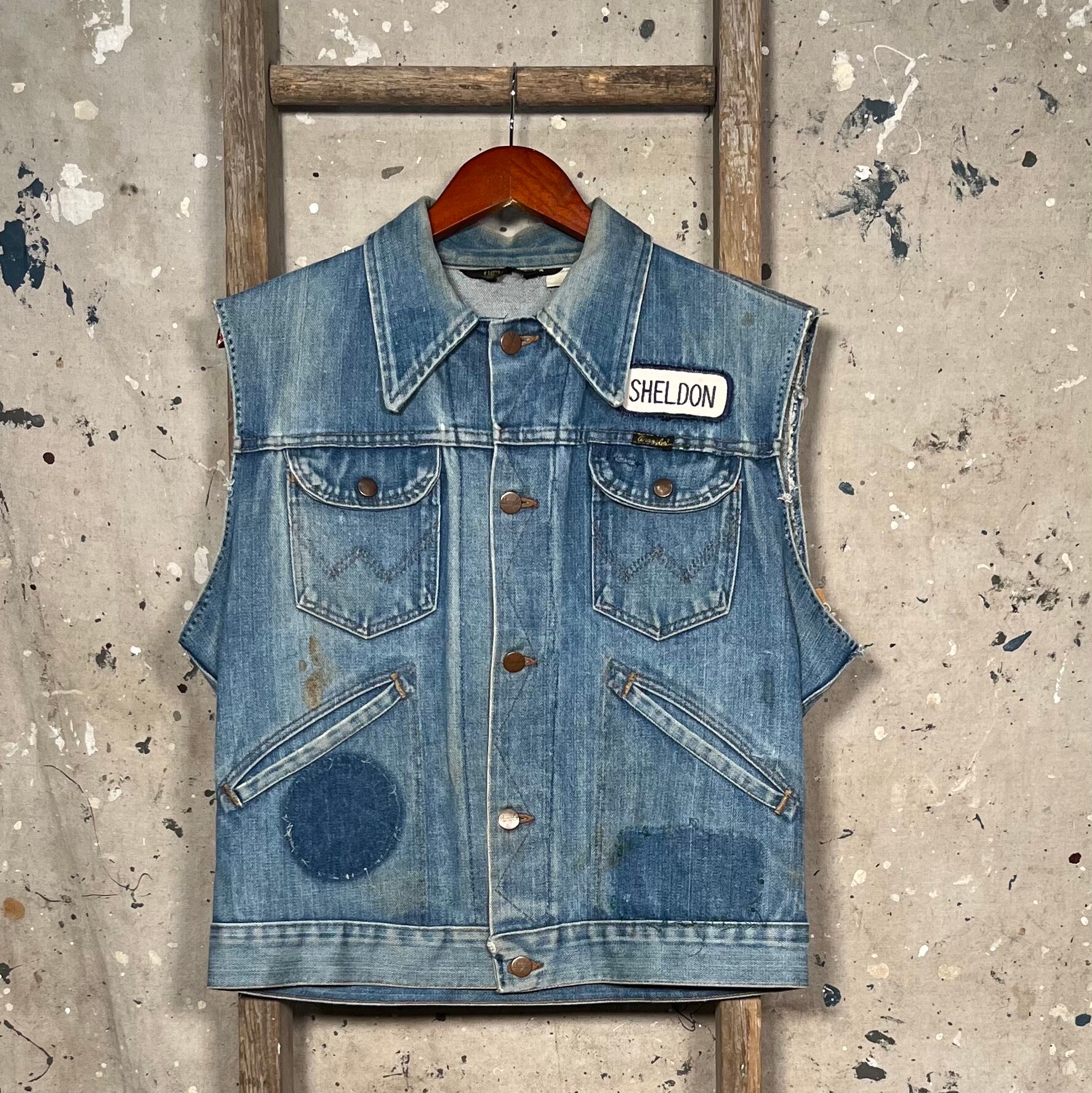 MC '70s Wrangler Denim Biker Vest Chain Stitched - Etsy MC '70s Wrangler Denim Biker Vest Chain Stitched - Etsy