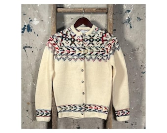 1960s Fair Isle Cardigan Wool Sweater