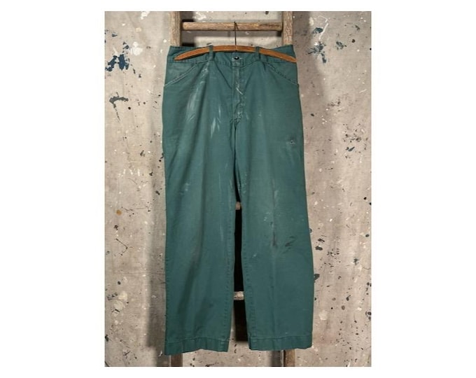 Distressed 1980s Green Work Pants
