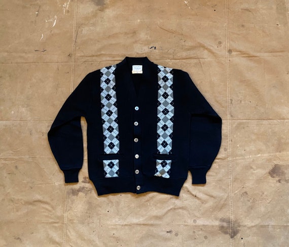 50s Argyle Sweater Cardigan Lambs Wool Inter Vale