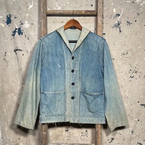 Faded 1940s WWII Shawl Collar Denim Coat image 2