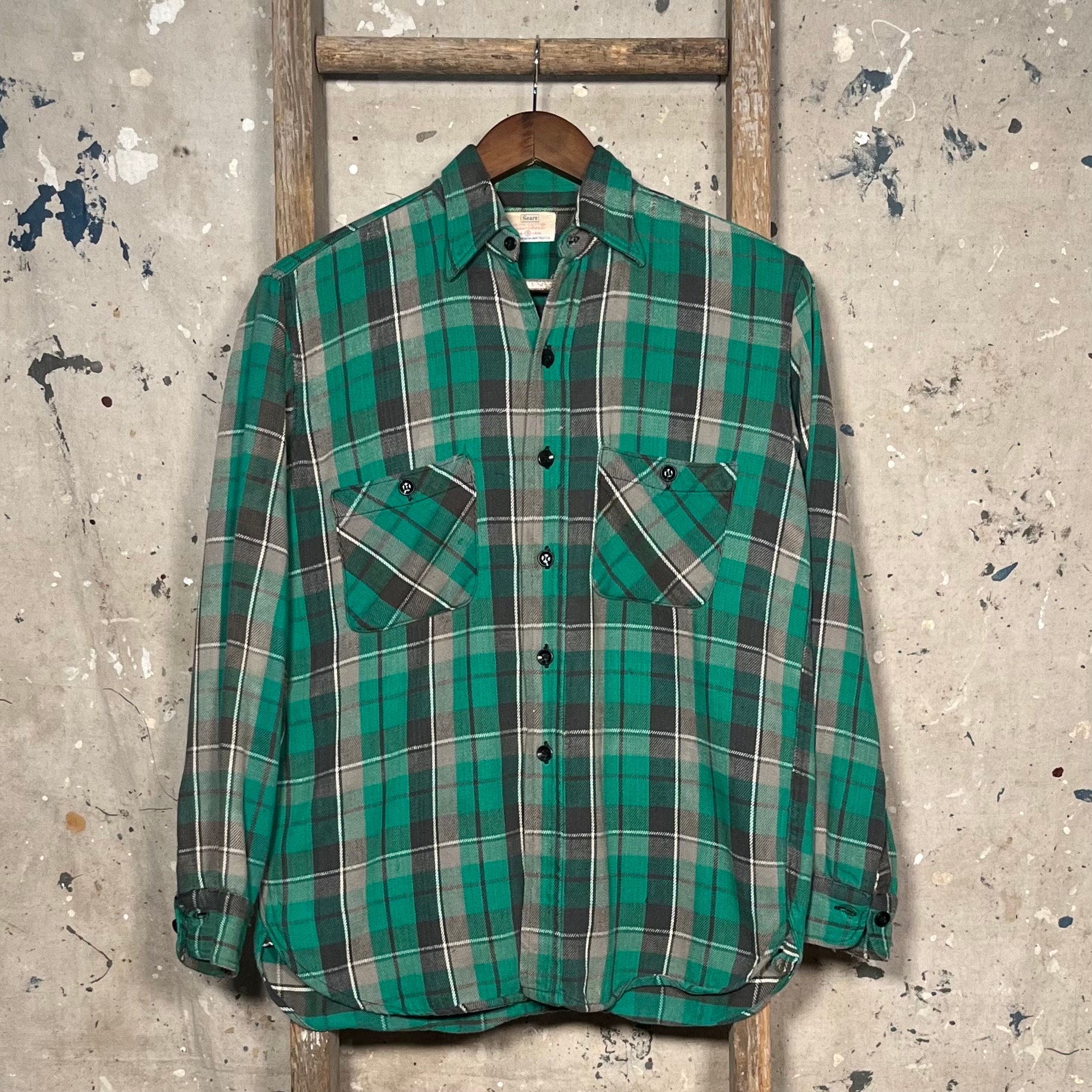 1950s Sears Plaid Flannel Work Shirt