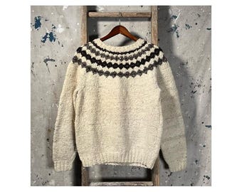 Hand Knit ‘70s Fair Isle Sweater Wool