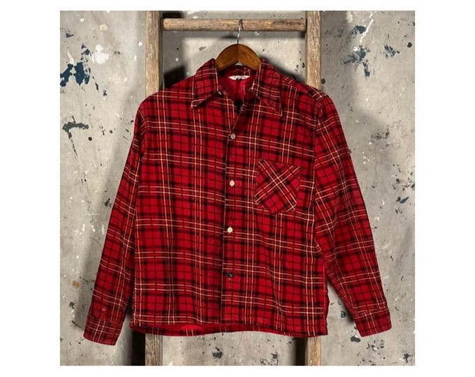 Faded Red 1950s Printed Cordurory Loop Collar
