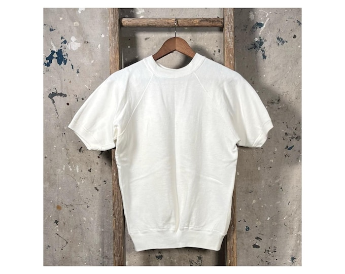 White 1960s Short Sleeve Crewneck Sweatshirt