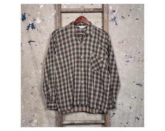 All Cotton 1950s Plaid Button Down Shirt