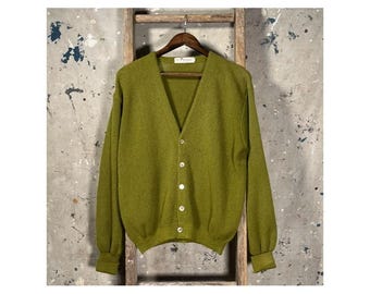 1960s Green Parka of Vienna Cardigan Alpaca Sweater