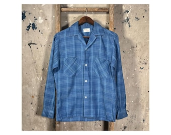 Blue Plaid '50s Loop Collar Button down Shirt