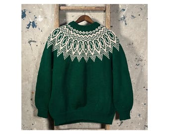 Hand Knit ‘70s Fair Isle Sweater Wool