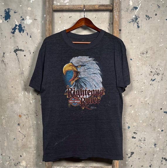 スペシャル 80s 3D EMBLEM ハーレーダビッドソン イーグル Tシャツ Vintage 80s 3D Emblem Harley Davidson T-shirt L Eagle Black