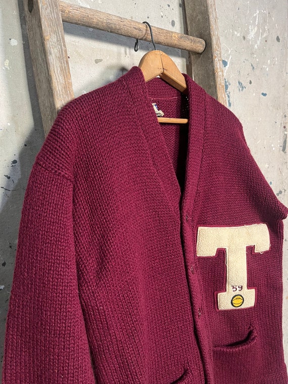 1950’s Cardigan Wool Sweater Letterman - image 4