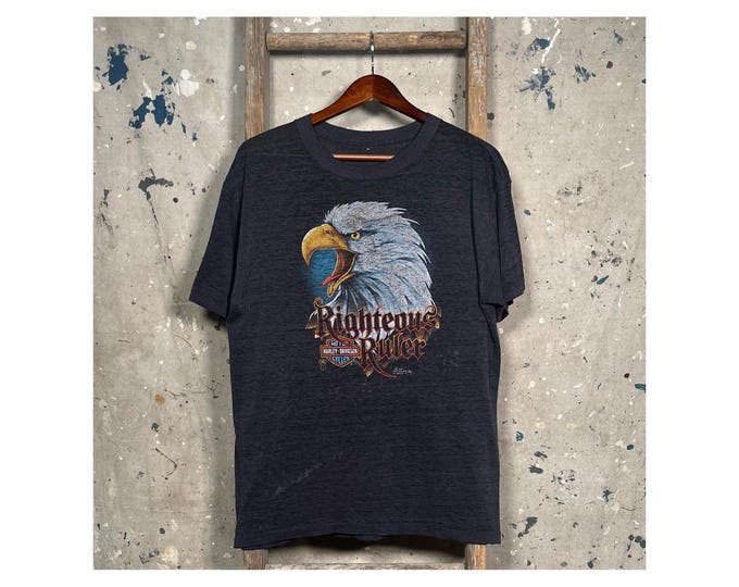 1980s Harley Davidson 3D Emblem T-shirt Righteous Ruler