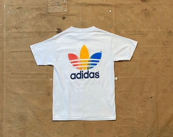 80s Adidas rainbow trefoil T-Shirt Double Sided