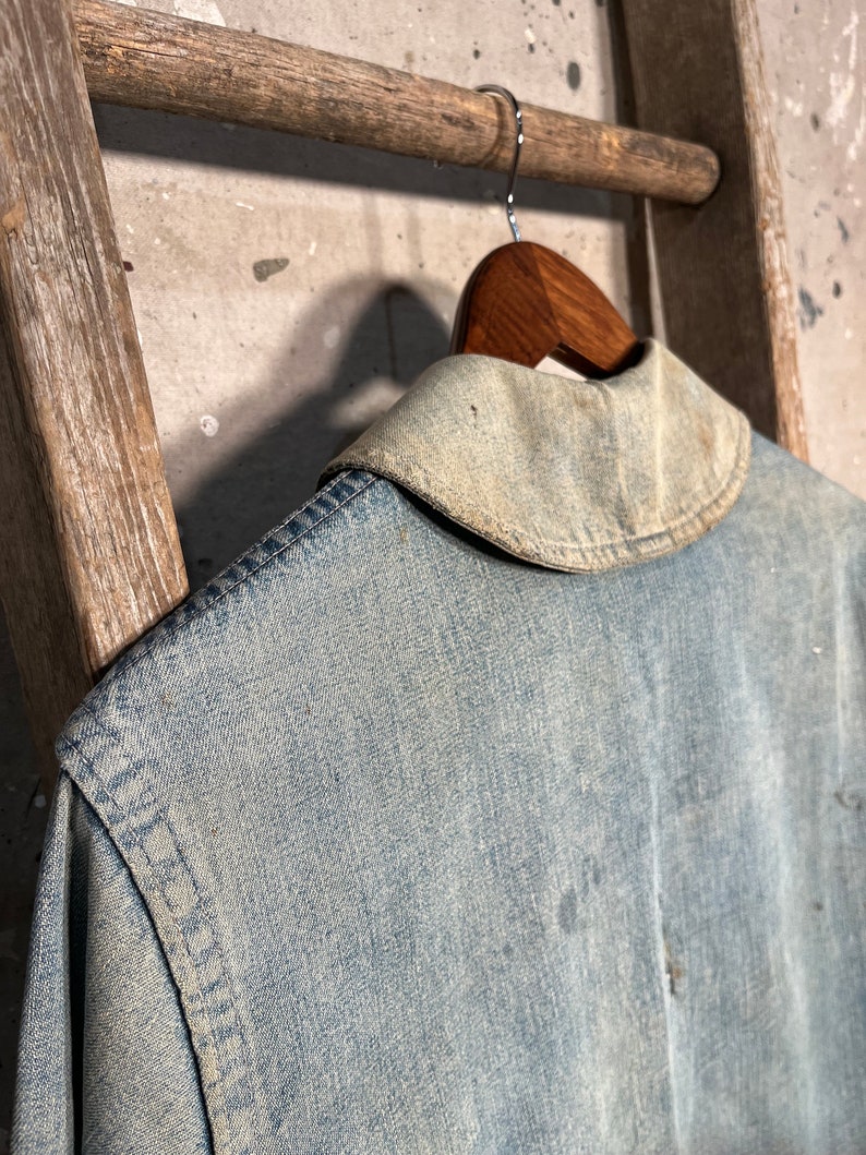 Faded 1940s WWII Shawl Collar Denim Coat image 7