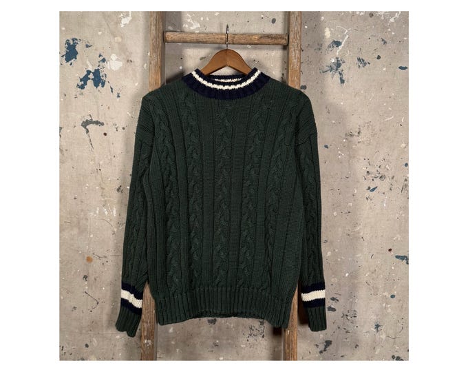 Green Blue White GAP '90s Cable Knit Mock Neck Sweater